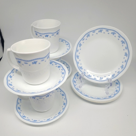 12-Pc Corelle Morning Blue Coffee Mug Cups-Saucers and Appetizer Plates - Picture 2 of 6